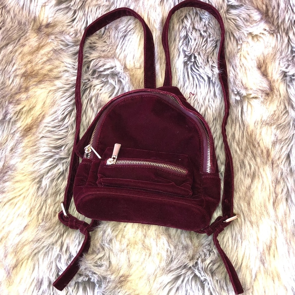 Forever 21 Bergundy Velvet Mini Backpack